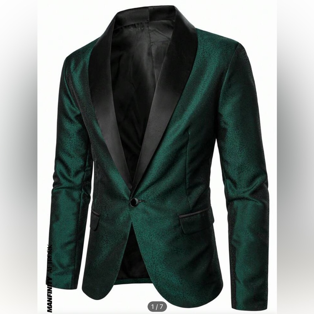 SHEIN Manfinity AFTRDRK Men Shawl Collar Single Button Blazer, Size Large, Green